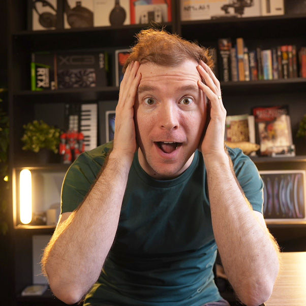 Multiple pictures of Adrian Twarog, co-creator of the Merge community, making various facial expressions